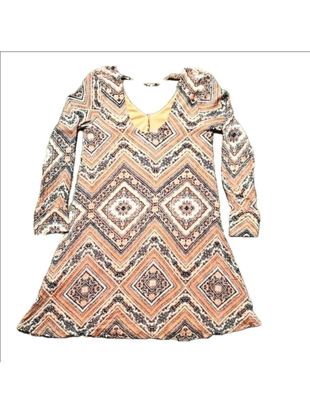 Filly Flair Boho Chic Southwestern Midi Dress V Neck Long Sleeve A Line Shift